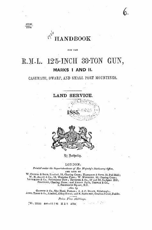 Handbook for the R.M.L. 12.5-inch 38-ton gun, marks I and II : casemate, dwarf, and small port mountings, land service (1885)